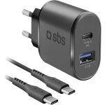 PD Reiselader 18W USB-C/USB-A schwarz + USB-C Kabe