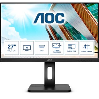 68,6cm/27" (3840x2160) AOC U27P2CA 16:9 4K IPS 4ms 60Hz HDMI DP USB-C Pivot Black