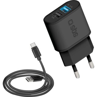 Reiselader 10W 2x USB-A 1A/2,1A + USB-C Kabel weiß