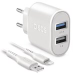 Reiselader 10W MFi 2xUSB+Lightning-Kabel 1m weiß