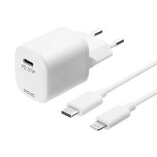 PD Ladegerät 20W USB-C+Lightning Kabel 1m weiß