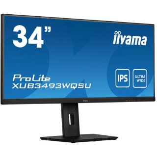 34/86,4cm (3440x1440) iiyama 34W LCD Business UWQHD IPS 21:9 4ms HDMI DisplayPort USB 3.0 Height Adj. Stand Speaker