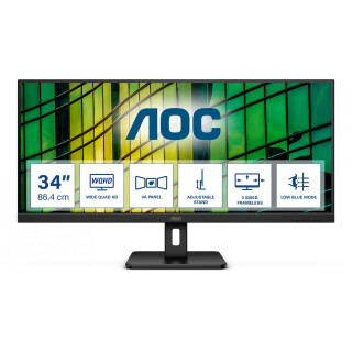 86,4cm/34" (3440x1440) AOC U34E2M Wide Quad HD 100Hz DP 2xHDMI 4 ms Black