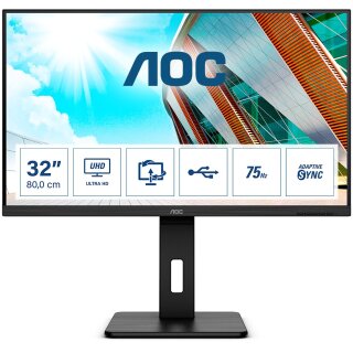 80cm/31,5" (3840x2160) AOC P2 U32P2 4K UHD LED 75Hz 4ms USB3.2 2xHDMI DP LS Pivot Black