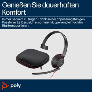 HP Poly Blackwire 5210 Monaural USB-C Headset +3.5mm Plug +USB-C/A Adapter (207577-201)