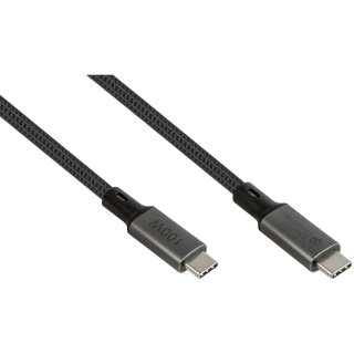 GoodConnections USB-C 4.0 (ST-ST) 1,8m Anschlusskabel Textilmantel 100W 8K 30Hz Anthrazit