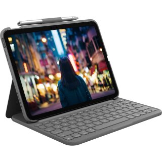 Logitech Slim Folio Bluetooth Tastatur und Schutzhülle iPad 10. Generation grey QWERTZ DE