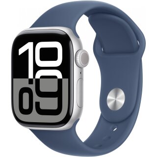 APPLE Watch Series 10 GPS 42mm Silver Aluminium Case with Denim Sport Band - S/M