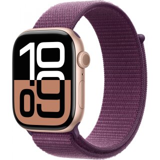 APPLE Watch Series 10 GPS + Cellular 46mm Rose Gold Aluminium Case with Plum Sport Loop