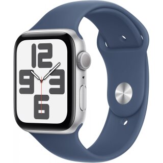 APPLE Watch SE GPS 44mm Silver Aluminium Case with Denim Sport Band - M/L