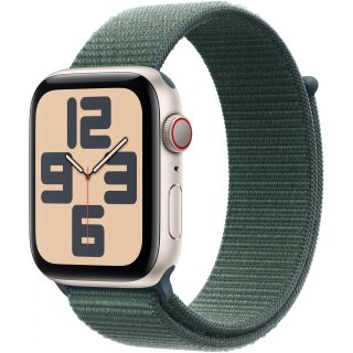 APPLE Watch SE GPS + Cellular 44mm Starlight Aluminium Case with Lake Green Sport Loop