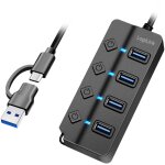 USB 3.2 Gen1 Hub 4-Port Ein-/Ausschalter schwarz