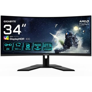 86,4cm/34" (3440x1440) Gigabyte G34WQCP 21:9 WQHD VA Curved HDR400 1ms 180Hz 2xHDMI 2xDP Speaker Black