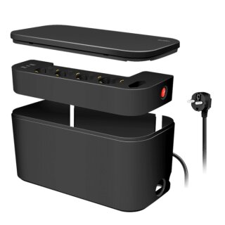 Kabelbox m. 5-fach-Steckdosenleiste USB/Schuko sch