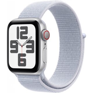 APPLE Watch SE GPS + Cellular 40mm Silver Aluminium Case with Blue Cloud Sport Loop