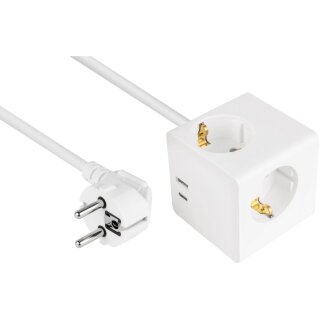 kabelmeister Steckdosenwürfel mit 3m Zuleitung 3x SchuKo; 1x USB-C 20W PD 3.0; USB-A 18W Weiß