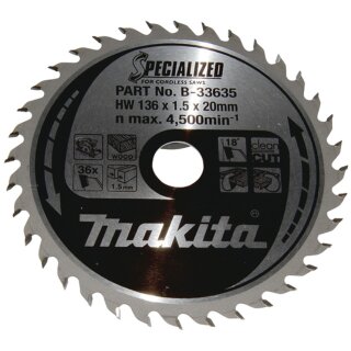Makita B-33635 SPECIALIZED Sägeblatt 36x20x16Z 136x20x36Z