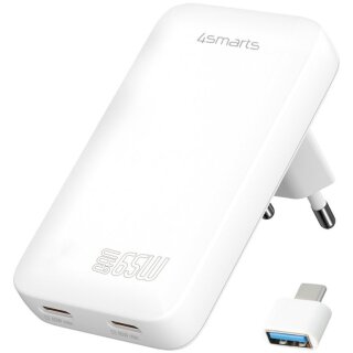 4smarts Netzladegert FlatPlug Slim Dual 65W GaN 2C. wei