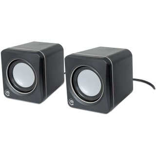 MANHATTAN 2600 Series Stereolautsprecher ber 3.5 mm-Klinkenstecker Strom ber USB-A kompaktes Format fr PCs und Notebooks schwarz