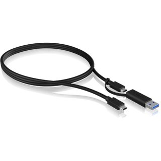 USB-C (ST-ST) + USB-C > USB-A Adapter 1m ICY BOX Black