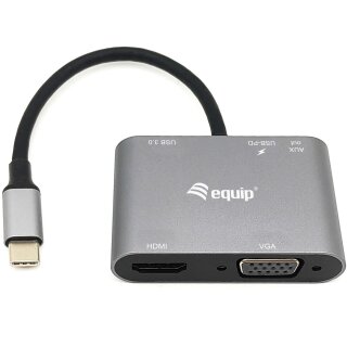 Equip Dock USB-C->HDMI.VGA.USB3.0.AUX.100WPD 15cm sw