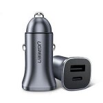 UGREEN USB-C PD+USB-A QC 24W Fast Car Charger Gray