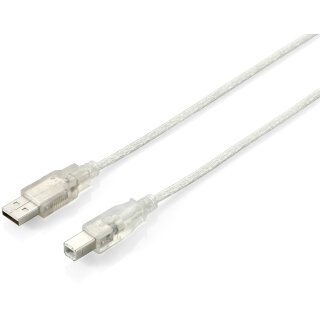 Equip USB Kabel 2.0 A-B St/St 5.00m transparent Polybeutel