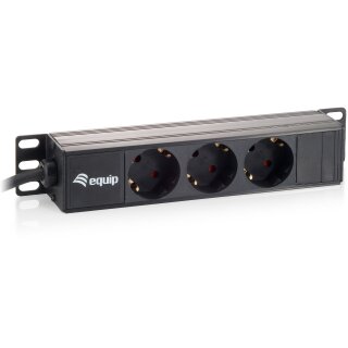 Equip Steckdosenleiste 10"(1HE)3fach +Wandmontage 1.50m sw