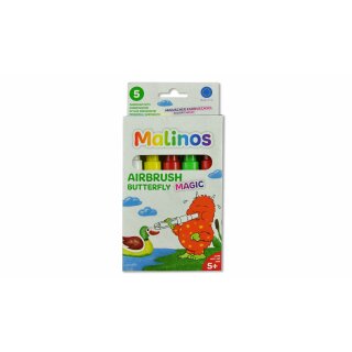 Malinos Airbrush Stifte Magic Butterfly 5Farben+Schablone 5+