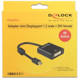 DELOCK Adapterkabel mini DisplayPort 1.2 Stecker > DVI 24+5 Buchse schwarz 4K Aktiv