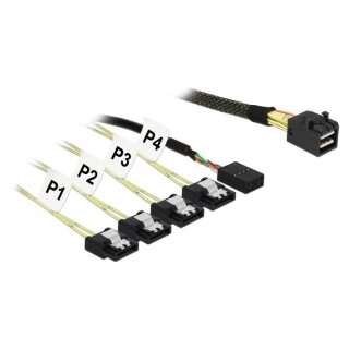 DeLock Mini SAS HD SFF-8643 > 4 x SATA 7 Pin + Sideband 1 m Metall