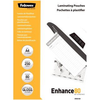 Fellowes Laminierfolie glänzend A4 80 Mikron 250 Stück