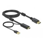 DELOCK HDMI M DisplayPort M 4K cable 2m powered by USB A...