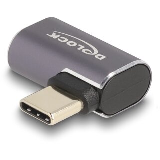 DELOCK USB Adapter 40 Gbps USB Type-C PD 3.0 100 W Stecker zu Buchse gewinkelt links / rechts 8K 60 Hz Metall