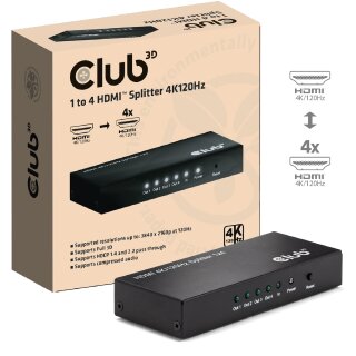Club3D HDMI Splitter 1 Eingang -> 4 Ausgänge 4K120Hz UHD retail