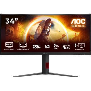 86cm/34" (3440x1440) AOC CU34G4 21:9 FastVA 0,5ms 180Hz HDMI DisplayPort Curved Freesync Premium HDR10 Black