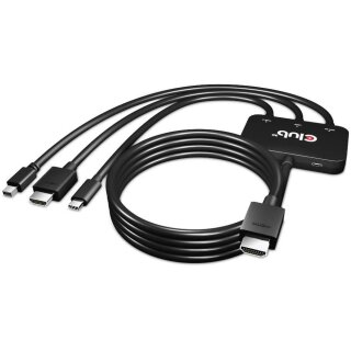 Adapter USB-C + HDMI + Mini DisplayPort 1.2 => HDMI 4K60Hz HDR *Club3D* Aktiv 32 AWG