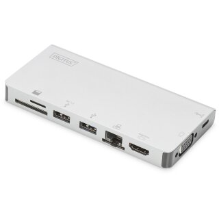 D DIGITUS HDMI/VGA/2xUSB3.0/USB-C/RJ45 Ethernet/2x card reader silver
