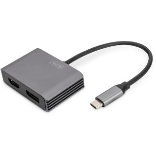 Adapter DIGITUS DP + HDMI Adapter 20cm 4K/30Hz Silber Aluminium Gehäuse