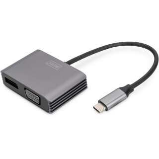 Adapter DIGITUS DP + VGA Adapter 20cm 4K/30Hz Silber Aluminium Gehäuse