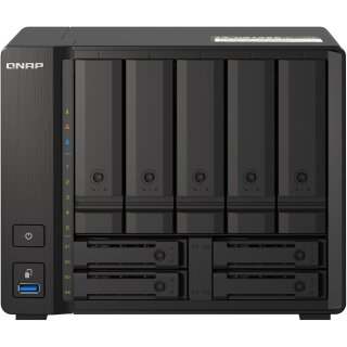 QNAP 9-bay NAS AMD Ryzen V1500B 32GB DDR4 SODIMM 5x6,35cm 2,5Zoll/8,89cm 3,5Zoll SATA 6Gbps + 2x6,35cm 2,5Zoll U.2 NVMe PCIe Gen3 x4