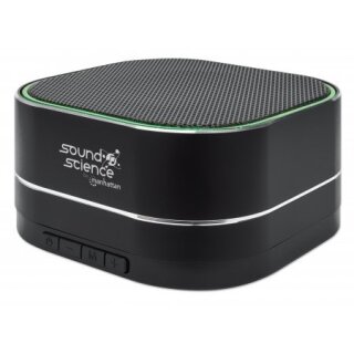 MANHATTAN Sound Science Metallic LED Bluetooth-Lautsprecher Bluetooth 5.0 Mikrofon Bedienelemente FM-Radio MicroSD-Slot schwarz