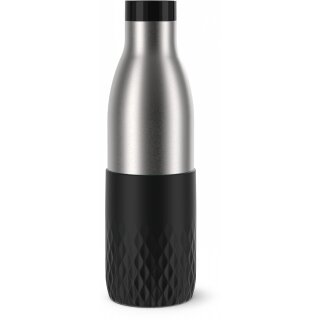 Emsa BLUDROP Sleeve Isoliertrinkflasche 0,7 Liter (schwarz, Edelstahl, Silikonmanschette)