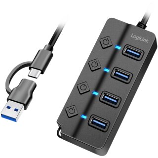 USB 3.2 Gen1 Hub 4-Port Ein-/Ausschalter schwarz
