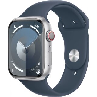 Apple Watch S9 Aluminium Cellular 45mm Silber (Sportarmband sturmblau) M/L NEW