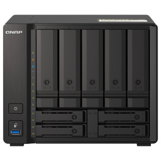 QNAP 9-bay NAS AMD Ryzen V1500B 32GB DDR4 SODIMM 5x6,35cm 2,5Zoll/8,89cm 3,5Zoll SATA 6Gbps + 2x6,35cm 2,5Zoll U.2 NVMe PCIe Gen3 x4