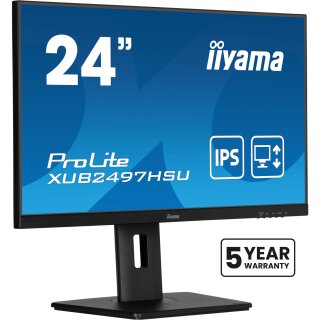 61cm/24" (1920x1080) iiyama ProLite XUB2497HSU-B2 16:9 FHD IPS 1ms 100Hz USB-Hub HDMI DP Speaker Pivot Black