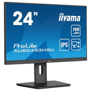 61cm/24" (1920x1080) iiyama ProLite XUB2493HSU-B7 16:9 FHD IPS 1ms 100Hz HDMI DP Speaker Pivot Black