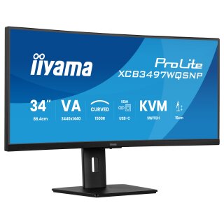 86,4cm/34" (3440x1440) iiyama ProLite XCB3497WQSNP-B1 21:9 UWQHD VA 0,4ms 120Hz HDMI DP USB-C Speaker Black