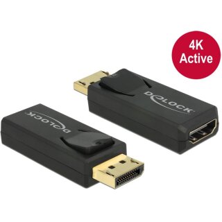 DELOCK Adapter DisplayPort 1.2 Stecker > HDMI Buchse schwarz 4K Aktiv